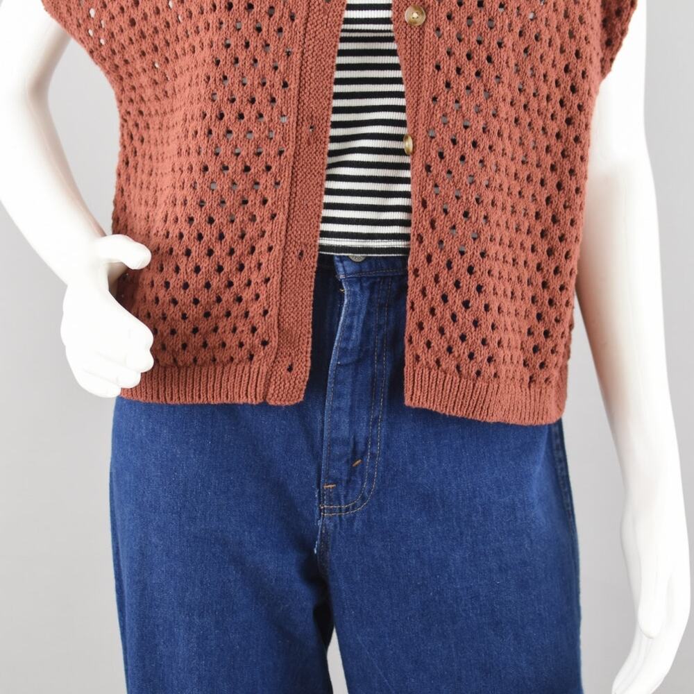 Loft Crochet Short Sleeve Brown Cardigan Women's Medium - Picture 3 of 13